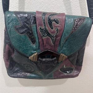 Vintage Sharif Green and Purple Leather Crossbody Bag